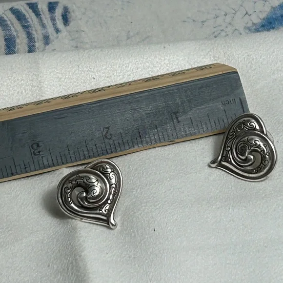 Brighton Penelope Heart Earrings Studs Swirl Silver Plated About 1" - Picture 7 of 7